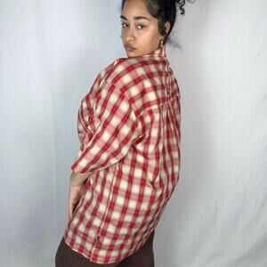 Vintage Plus Size Y2K Veezo Wear Red Yellow and White Plaid Collared Button-up